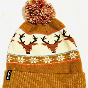 Kavu Herschel Tan Deer Pattern Pom Beanie